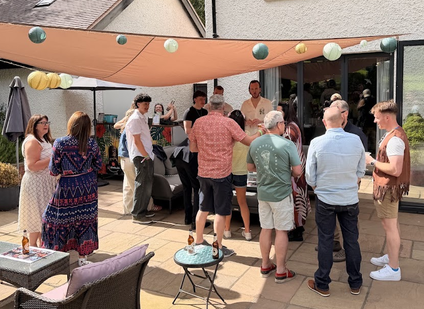 A photo of a party size of 30 guests enjoing the evening with cocktail bar that was hired in sheffiled