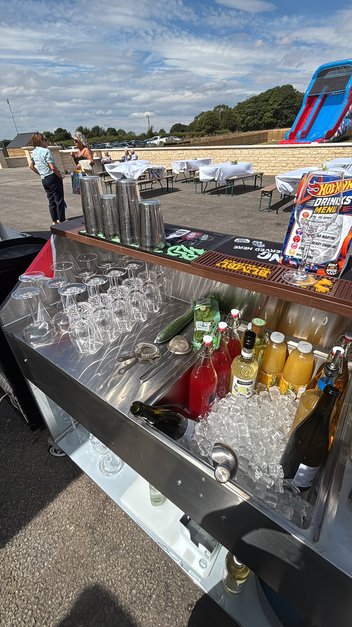 a photo of portable bar for hire set up with ice glasswear and srinks